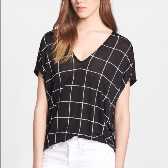 Vince Black and White Windowpane Print Tee T Shirt Top Size XS - Picture 1 of 7